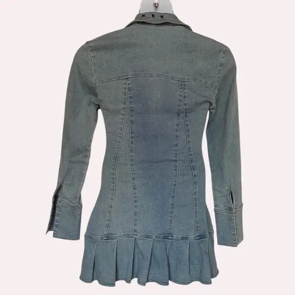 I.AM.GIA Molly Fitted Denim Mini Dress with Drop Waist and Chunky Pleats size L - Picture 7 of 13